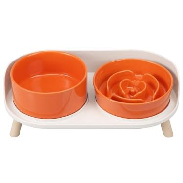 Imagem de Tigelas elevadas para cães de alimentação lenta - conjunto de tigelas de cerâmica para comida e água com suporte - Pratos elevados para animais de estimação para cães pequenos e médios