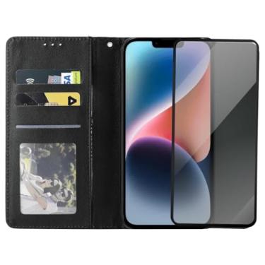 Imagem de Capinha Carteira Flip com Película 3D Privacidade para iPhone 14 Plus, Preta, Compartimentos para Cartões