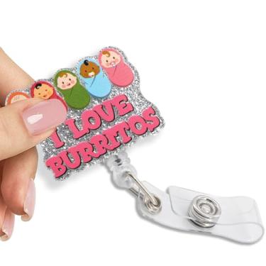 Imagem de Pishovi I Love Burritos Clipe retrátil para cartão de identificação, prendedor de crachá engraçado para bebês, presentes para enfermeiras médicas, L&D, presentes de agradecimento para obstetrícia,