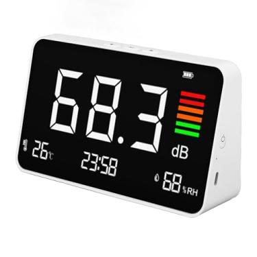 Imagem de Medidor Digital de Decibéis, Medidor Digital de Nível de Som de 30-130dB Com Medidor de Umidade e Temperatura de Tempo, Medidor de Ruído Com Display LCD para Casa, Estúdio,