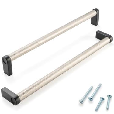 Imagem de ASKANO 1 pacote com puxadores de armário pretos e níquel serrilhado de 20,5 cm e preto fosco AP1311 Ferragens de cozinha serrilhadas para armários gavetas cômoda armário quarto banheiro vaidade