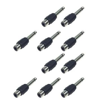 Imagem de 10 peças CA Jack para adaptador de plugue mono de 1/10.2 cm, conector RCA fêmea para conector mono macho