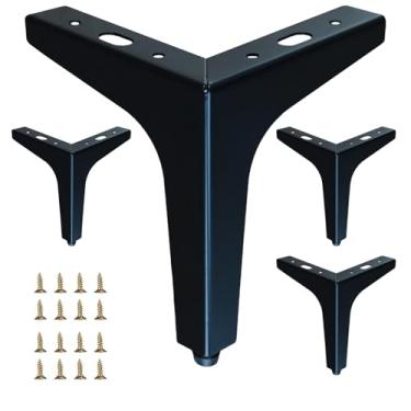 Imagem de Conjunto de 4 pernas de móveis de metal preto fosco de 10 cm, pés de móveis de metal triangular, substituição DIY para suporte de TV, sofá, cômoda, armário, penteadeira (preto)