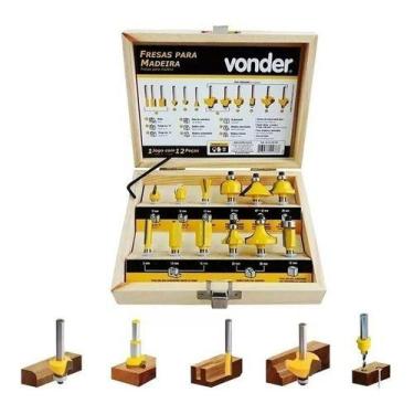 Imagem de Kit Jogo Fresas Para Tupia Madeira 12 Peças Haste 6mm Vonder