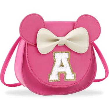 Imagem de Bolsa infantil para presente de aniversário, linda bolsa de ombro tiracolo com inicial de rato pequeno e personalizável, Grande-rosered-whiteletter, A, A