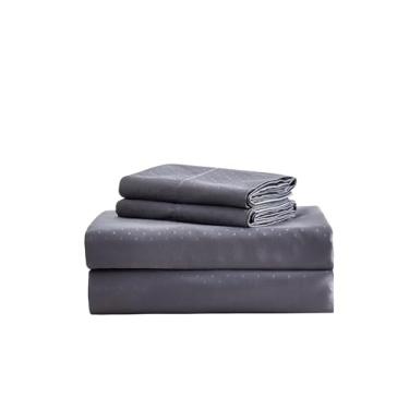 Imagem de New Season - Lençóis de cama 100% algodão jacquard - 600 fios Pindot - Conjunto de lençóis de cama de 4 peças de cetim tecido sedoso e suave - bolso profundo de 38 cm - (Queen, cinza escuro)
