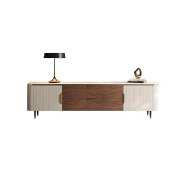 Imagem de Armário de TV Armário de TV de madeira maciça de mármore pequeno apartamento moderno e minimalista sala de estar armário de armazenamento de TV Armário de mídia