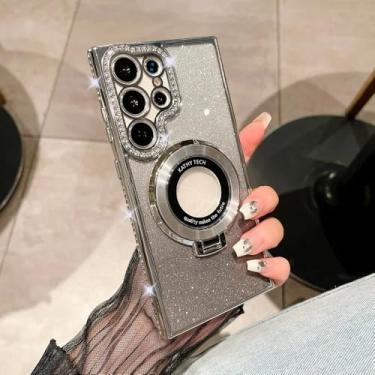 Imagem de Capa Gradiente Glitter Bracket Diamante para Samsung Galaxy S24 S23 S22 Ultra Plus A05S A15 A24 A25 A35 A55 Capa, Prata, para Samsung S23Ultra