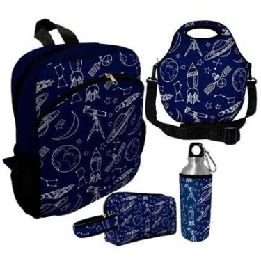 Imagem de Kit Escolar Infantil Mochila de Costas + Lancheira Térmica + Necessaire Plus + Squeeze de Alumínio-Unissex