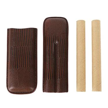 Imagem de Caixa de Charuto de Couro de 2 Dedos, Viagens Portáteis Cidar Humidor, Elegante Caixa de Charuto Marrom para Homens, Bolsa de Manga de Charuto Vintage Com Bordas Lisas, Presentes