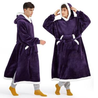 Imagem de Cobertor Vestível com Capuz Bedsure - Sherpa Longo, Roxo Escuro