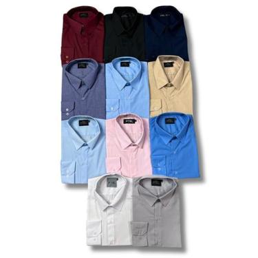 Imagem de KIT 11 peças - Camisa Social Manga Longa Slim e Tipo Linho - Pthirillo