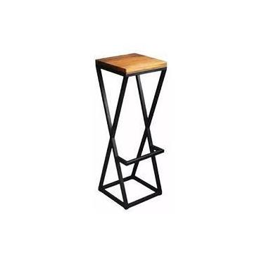 Imagem de BANQUETA QUADRADA AÇO/MADEIRA ESTILO INDUSTRIAL MOBBILI BQ-04 (Informa