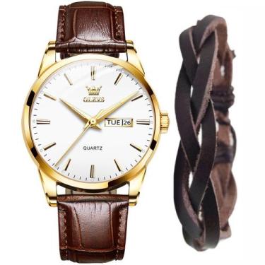 Imagem de Kit Relógio Analógico Social Gold Masculino Pulseira Bracelete - OLEVS