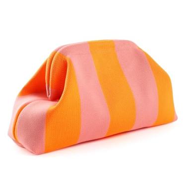 Imagem de Wrorou Sacos de Bolinho de Massa de Tecido para Mulheres Bolsa Rosa e Verde Colorblock Clutch Bolsas de Crochê Bolsas Verão Praia Clutch 2024, Rosa-laranja