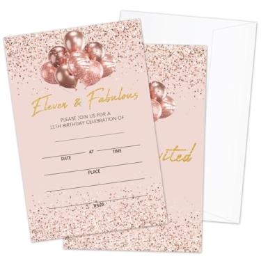 Imagem de AWDSTN Convites para festa de aniversário de 11 anos com envelopes, convites de festa de aniversário fabulosos e de ouro rosa, 20 conjuntos de suprimentos e lembrancinhas de festa de aniversário - 02