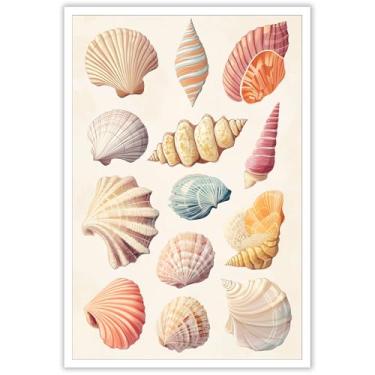 Imagem de Arte de parede Preppy Coastal Cowgirl Canvas Trendy Seashell Poster Funny Beach Marine Life Pictures Estética Pintura para casa apartamento banheiro meninas quarto decoração de parede 30,5 x 40,6 cm