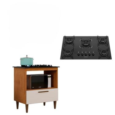 Imagem de Kit Balcão Cooktop 5 Bocas 1 Porta Nature Off White Com Fogão Cooktop Itatiaia