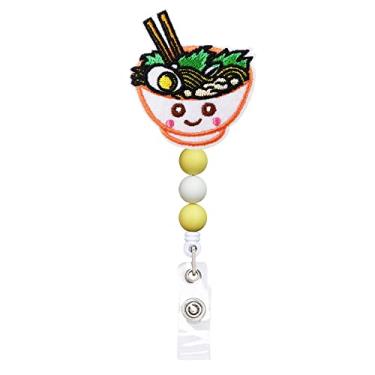 Imagem de Reeleer Carretel de crachá de silicone com contas engraçadas Ramen Noodle Ramen Food Badge Reels retráteis, com clipe jacaré, cordão grosso de 61 cm