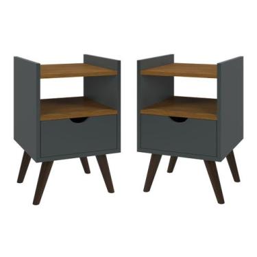 Imagem de Kit Duas Mesas De Cabeceira Quarto Retrô Pés Palito Com Nicho e 1 Gave