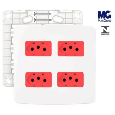 Imagem de Conjunto 4 Tomadas Vermelha 20a 4x4 Margirius B3