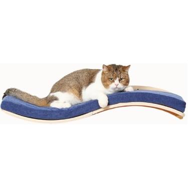 Imagem de Prateleiras de parede para gatos grandes - móveis montados na parede com almofada confortável, poleiro e cama perfeitos para famílias com vários gatos - Prateleira ondulada de 89 cm para escalar