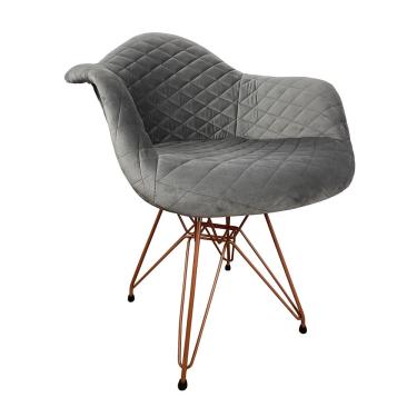 Imagem de Poltrona Jantar Eames Eiffel Estofada Cinza Base Cobre