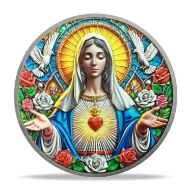 Imagem de RYUKENLM Moeda do Desafio Cristão Imaculado Coração de Maria – Moedas Religiosas com Luke 1:46-47 Verso Inspirador Presente Cristão para Homens e Mulheres