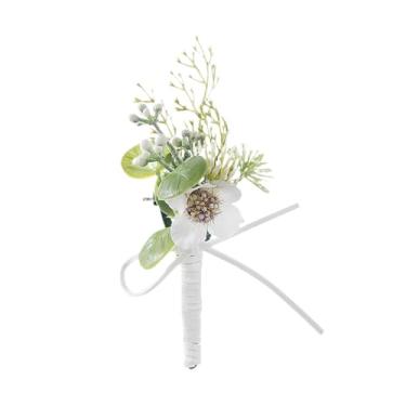 Imagem de Vaveren Boutonniere Corsage PRÁTICA FLOR ARTIFICIAL ELEGENTE para BRIDASNOS HOMENS BRIDAGENS, Branco, 8cmx12cm