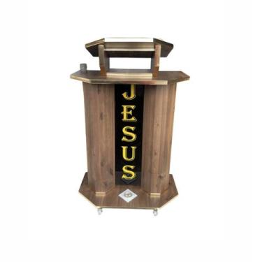 Imagem de Pulpito de madeira para igrejas e palestras com acabamento em dourado 