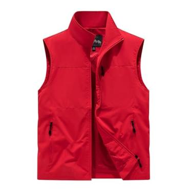 Imagem de Colete De Pesca Respirável De Malha Masculina, Colete Masculino Plus Size Com Zíper E Sem Mangas Para Caça E Pesca Com Bolsos, Jaqueta Trabalho Para Viagem E Fotografia Ao Ar Livre(Red,5X-Large)