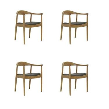 Imagem de Kit 4 Cadeiras Jantar Carolina Madeira Natural PU Rivatti