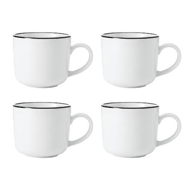 Imagem de MIKASA Conjunto de canecas de porcelana de calcário, 4 x canecas de porcelana com aro preto para chá e café, 360 ml | Caixa de presente e lavável na lava-louças