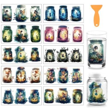 Imagem de arricraft 10 folhas de adesivos de transferência de copo de PVC, estampa de gênio de fantasia colorida, estampa de borboleta, à prova d'água, UV, kit de adesivos para copos de 473 ml, decoração de