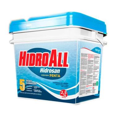 Imagem de Cloro Hidrosan Penta 5 em 1 Multiação 2,5kg Hidroall Piscinas Granulad