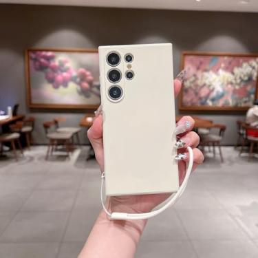 Imagem de Capa de celular com alça de pulso de silicone líquido para Samsung Galaxy S25 S24 Ultra S22 Plus S23 S21 FE Capa de proteção de câmera à prova de choque, branca, para amsung S25