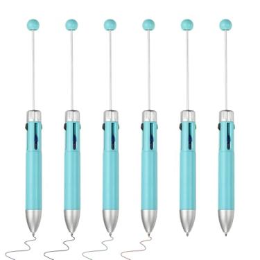 Imagem de PATIKIL Canetas com contas de 4 cores, 6 canetas retráteis, 1,0 mm, canetas esferográficas criativas DIY para professores, escritório, artesanato, decoração de festa, azul claro