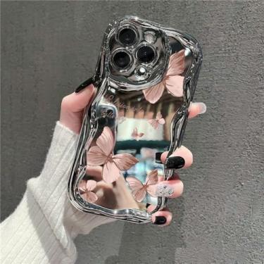 Imagem de Capa de celular com espelho de maquiagem galvanizado, linda borboleta, para iPhone 16, 14, 15 Pro Max, 15, 13 Pro, 12, 11, capa de TPU macio com revestimento de luxo, A162 rosa, para iPhone 11