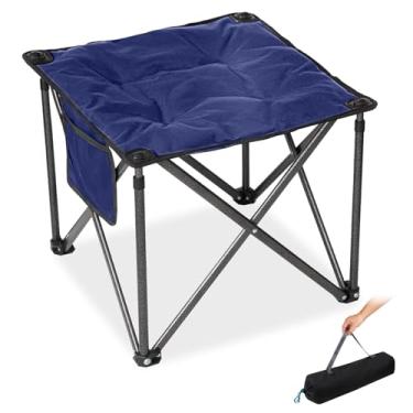 Imagem de FUNDANGO Banqueta dobrável para acampamento, 45 cm, grande, 181 kg, assento acolchoado e resistente, pés antiderrapantes e bolsa de transporte para pesca ao ar livre, gramado, viagens (azul)