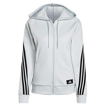 Imagem de adidas Camiseta feminina com capuz Future Icons 3 listras azul tamanho M