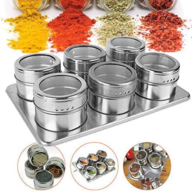 Imagem de Porta Temperos Condimentos Aço Inox Magnético 6 Potes Retângulo CBRN12