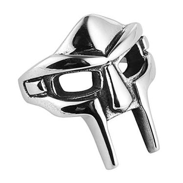 Imagem de HZMAN Anel de máscara espartana masculino de aço inoxidável retrô hip hop comemorativo MF DOOM anel joia presente, Metal, Sem pedra preciosa