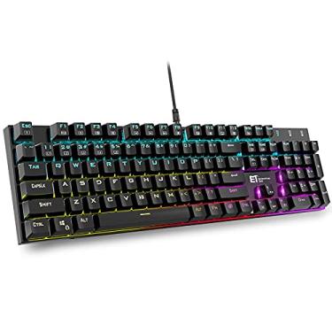 Imagem de Teclado mecânico para jogos, teclado RGB com 104 teclas com fio com interruptor azul, retroiluminado RGB programável para Windows Gaming PC