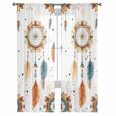 Imagem de Cortinas semitransparentes 213 cm C, cortinas de bolso para varão padrões abstratos de penas de totem retrô tratamentos de janela filtro de luz para sala de estar, cozinha, decoração de quarto, 2