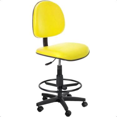 Imagem de Cadeira Caixa Alta Executiva Amarela de Escritório Courvin Rodízios Aro de Aço Ergonômica - Home Gourmet