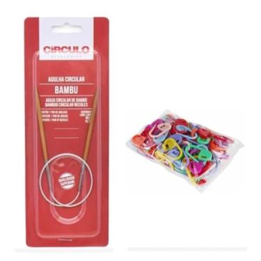Imagem de Agulha Circular de Bambu e Aço Círculo 60cm 9,0mm + 100 Marcadores de Ponto Cadeado Colorido Newz Ideais Para Marcar Posições E Contagens Em Projetos De Tricô, Facilitando A Criação De Peças Sem Emendas