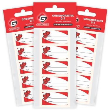 Imagem de Etiqueta Para Presente De/Para Retangular Coração 100unid