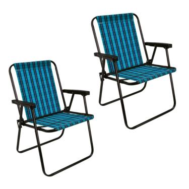 Imagem de Kit 2 Cadeira de Praia Varanda Xadrez em Aço 110 kg Azul Mor