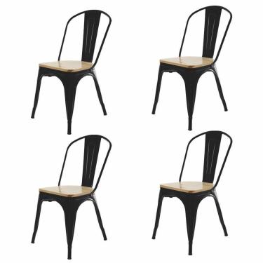 Imagem de Kit 4 Cadeiras Para Mesa De Jantar Cozinha Sala Tolix Metal Industrial Com Assento De Madeira Preto