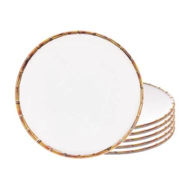 Imagem de Jogo 6 Pratos Sobremesa 22cm Borda de Bambu Melamina Branco - Wolff